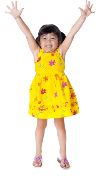 Excited young girl in yellow dress